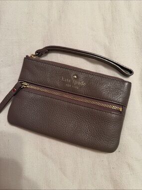 kate spade Brown Pebbled Leather Wristlet with Gold Hardware